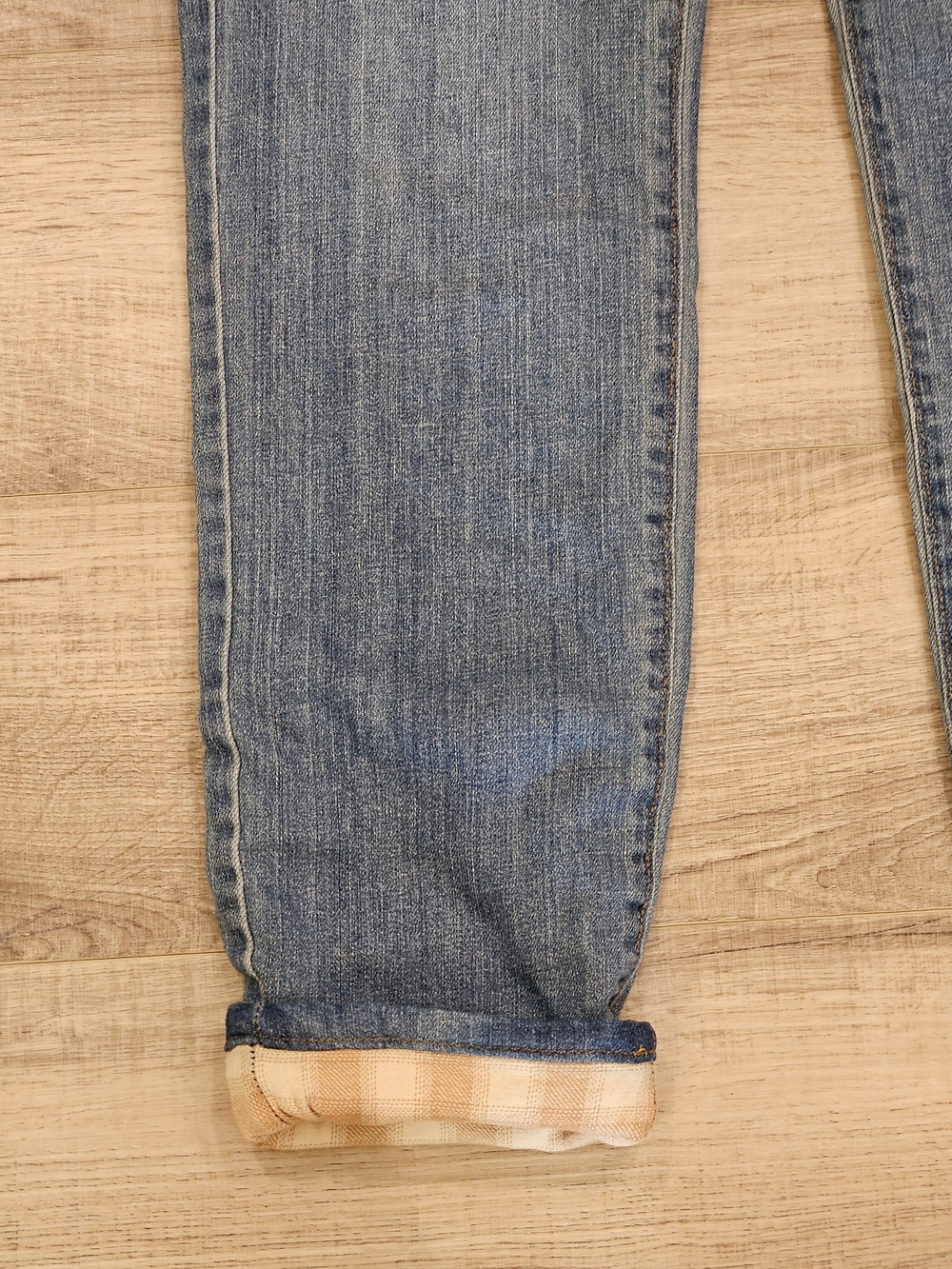 Eddie Bauer Boyfriend Mid Rise Straight Jeans Women's Size 4 Blue Plaid Cuff - Picture 2 of 12